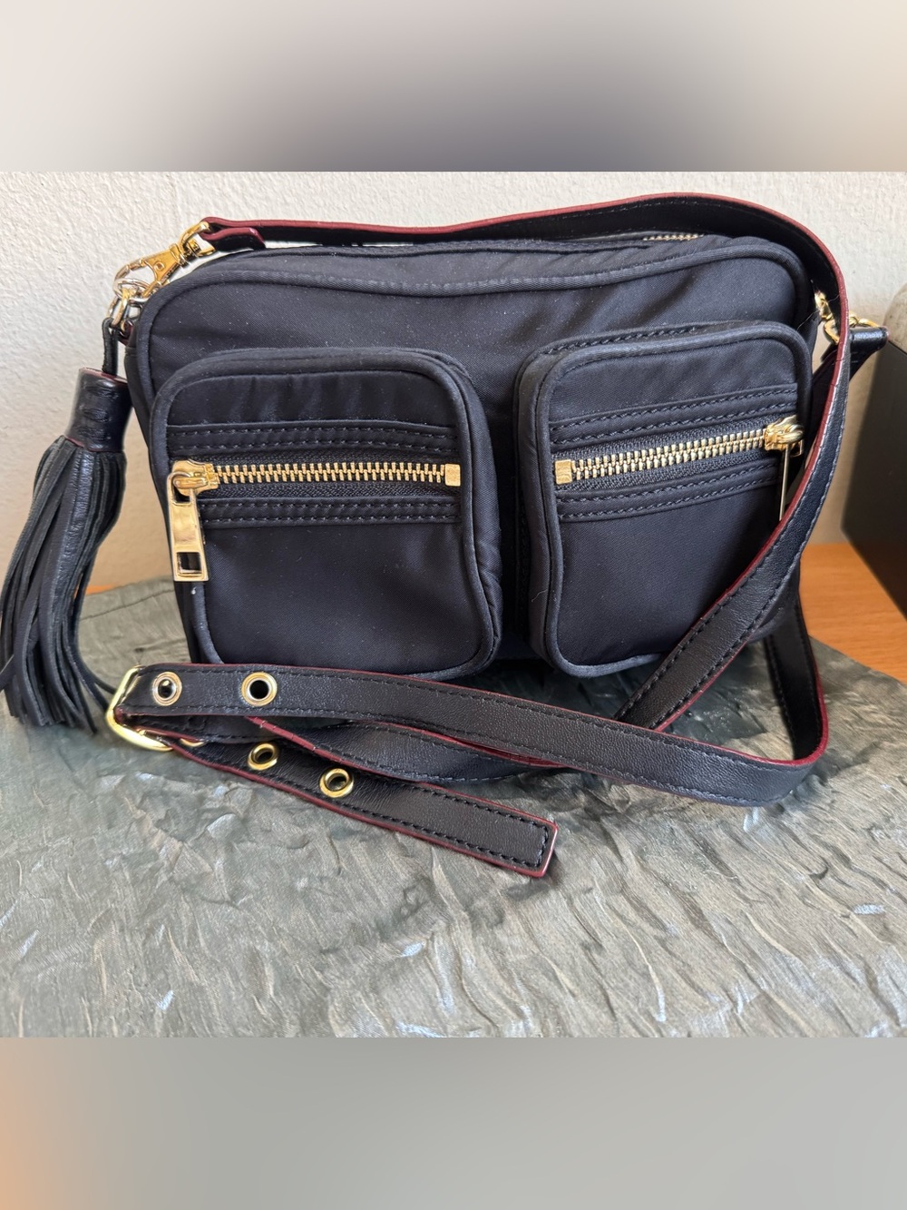 MZ WALLACE NYLON CROSSBODY BAG TASSEL SMALL BLACK